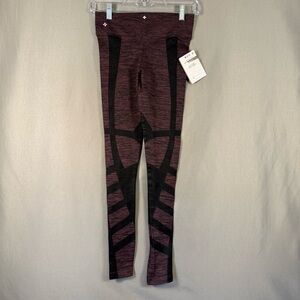 NWT Nux Rochester Leggings Maroon Black Panels Space Dye Compression XS